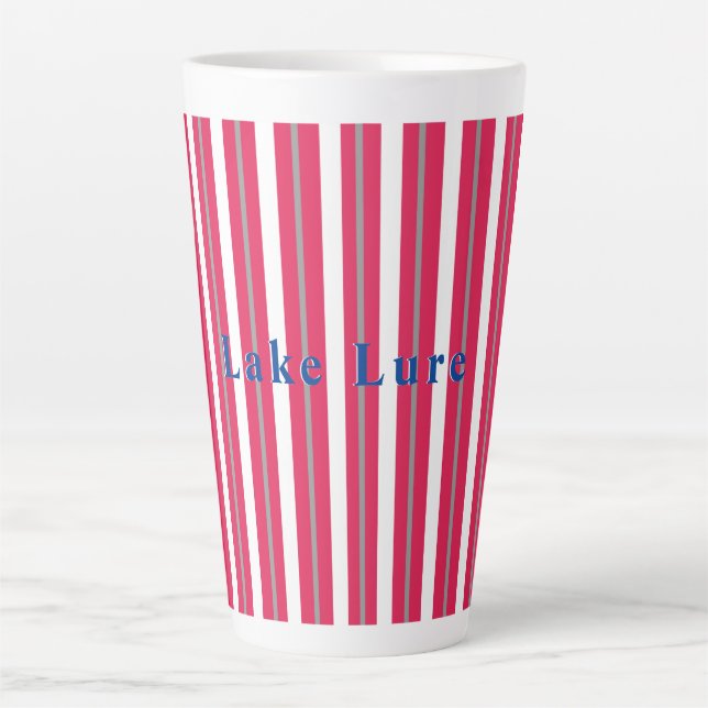 Personalized Lake or Beach Red White Striped  Coff Latte Mug (Front)