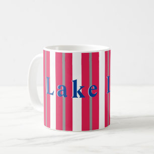 Personalized Lake or Beach Red White Striped Coffee Mug