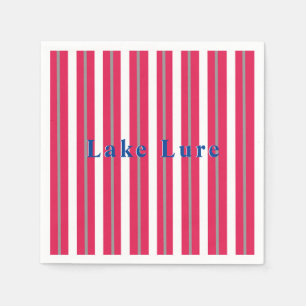 Personalized Lake or Beach Red White Striped  Napkin