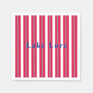 Personalized Lake or Beach Red White Striped  Napkin