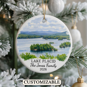 Personalized Lake Placid Ornament, Custom New York Ceramic Ornament