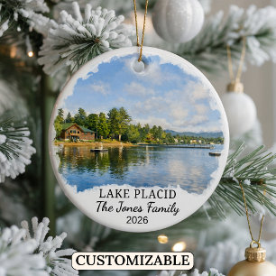 Personalized Lake Placid Ornament, Custom New York Ceramic Ornament