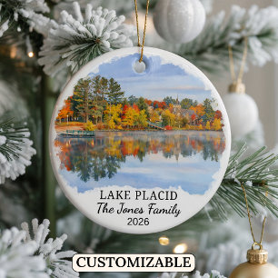 Personalized Lake Placid Ornament, Custom New York Ceramic Ornament