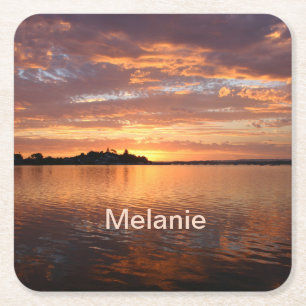 Personalized Lake Side Square Paper Coaster