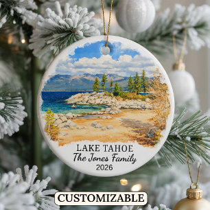 Personalized Lake Tahoe Ornament, Custom Nevada Ceramic Ornament
