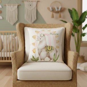 Personalized Lama, Baby Animals, Boho, Rainbow Throw Pillow