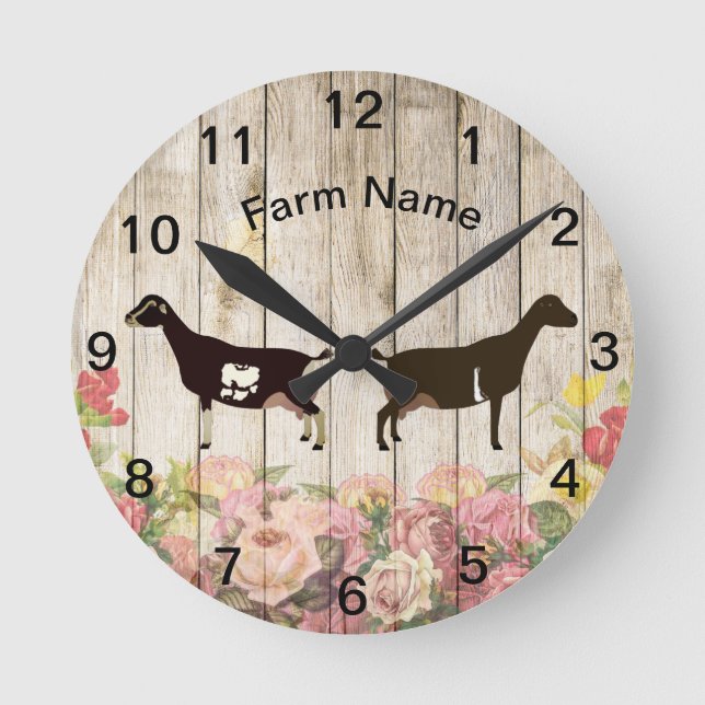 Personalized LaMancha Dairy Goat Farm Round Clock (Front)