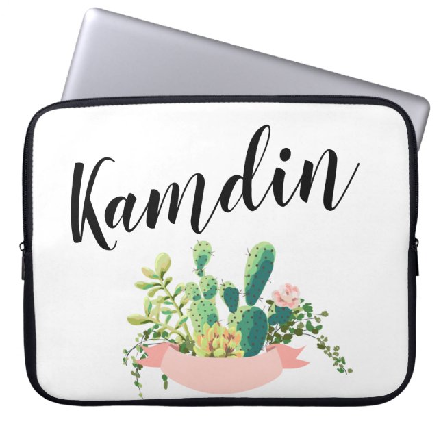 Personalized Laptop Case Bohemian Cactus Succulent (Front)