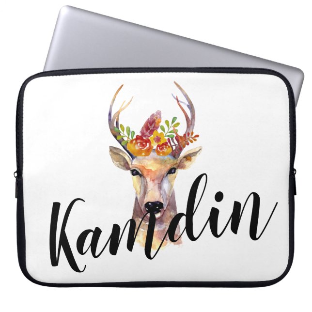 Personalized Laptop Case boho deer Buck Head Brown (Front)