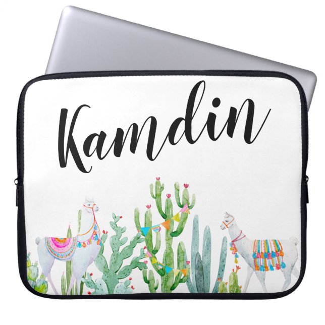 Personalized Laptop Case Boho Llama Bohemian Cacti (Front)