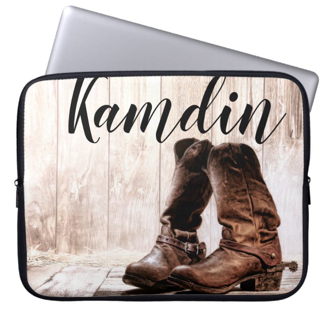 Personalized Laptop Case Boots Country Rustic West (Front)