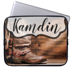 Personalized Laptop Case Cowboy Boots Barn Wood Ru