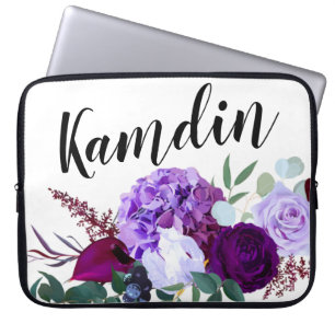 Personalized Laptop Case Lavender Hibiscus on Wh
