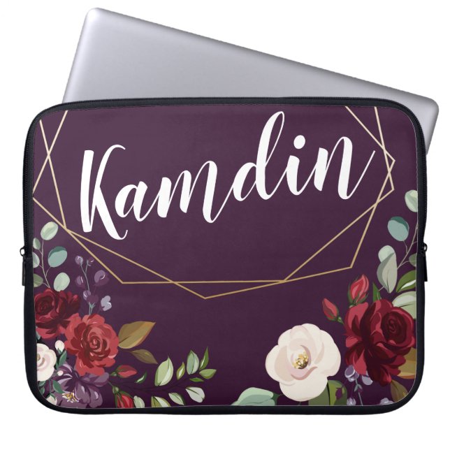 Personalized Laptop Case Plum Purple Roses Gold Ge (Front)