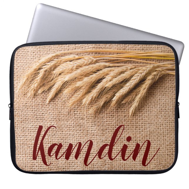 Personalized Laptop Case Wheat on Burlap Sack Coun (Front)