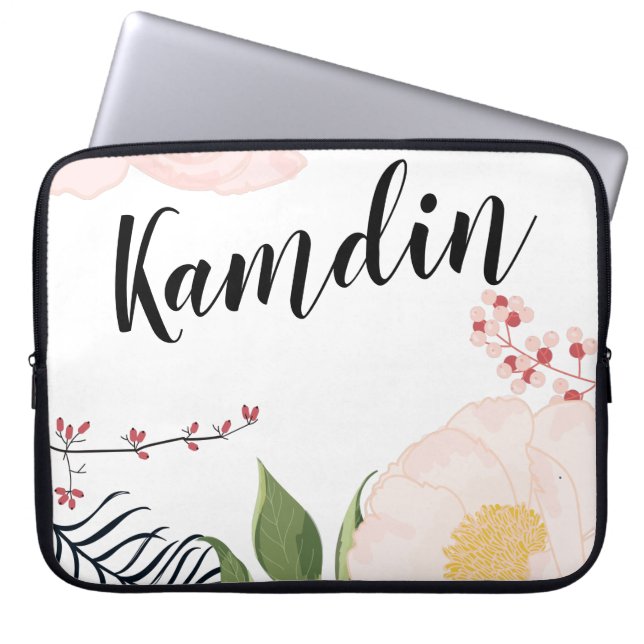 Personalized Laptop Case White Floral Flowers on W (Front)