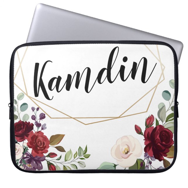 Personalized Laptop Case White Roses Gold Ge (Front)