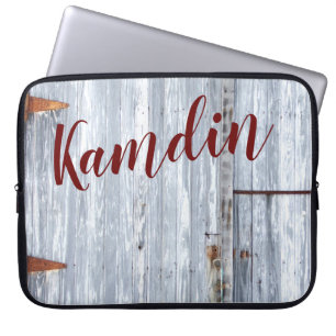 Personalized Laptop Case White Wash Wood Barn Door