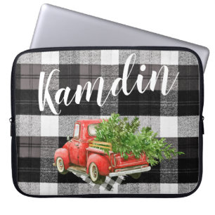 Personalized Laptop Case XMAS Truck Buffalo Plaid