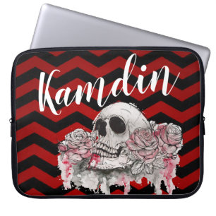 Personalized Laptop Caseskull Rose goth Chevron bl Sleeve