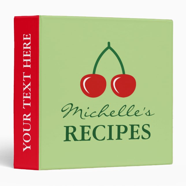 Personalized large recipe Binder with red cherries (Front/Spine)