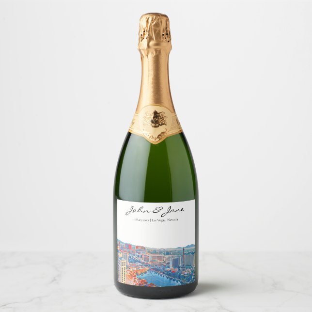 Personalized Las Vegas Skyline Sparkling Wine Labe Label (Front)