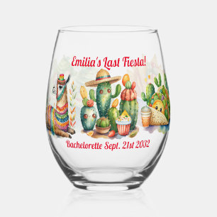 Personalized Last FIESTA Bachelorette CACTI Llama Stemless Wine Glass