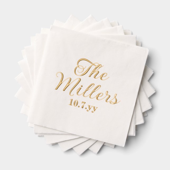 Personalized Last Name Custom Wedding Reception Foil Napkins (Insitu (Stacked))