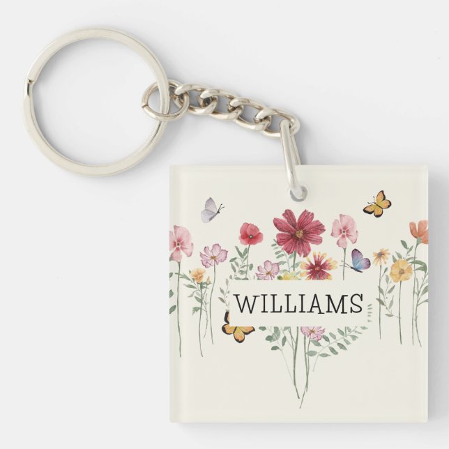 Personalized Last Name Floral Keychain (Front)