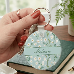Personalized Last Name Floral Keychain