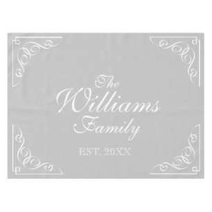 Personalized last name grey and white table cloth