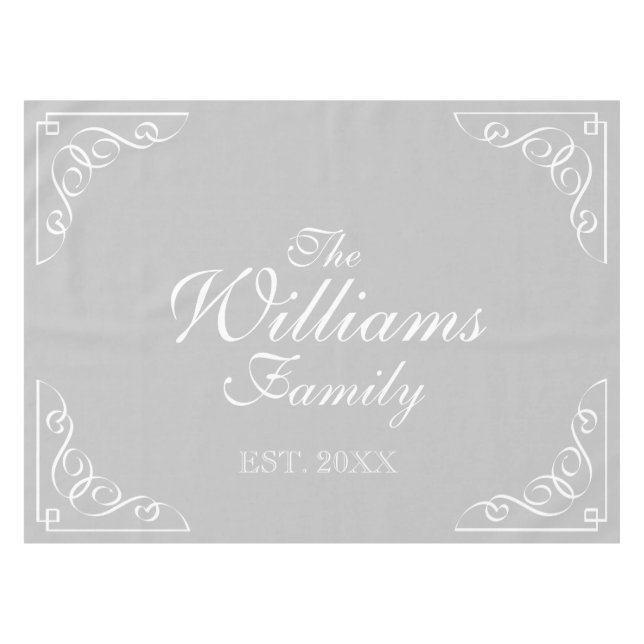 Personalized last name grey and white table cloth (Front (Horizontal))