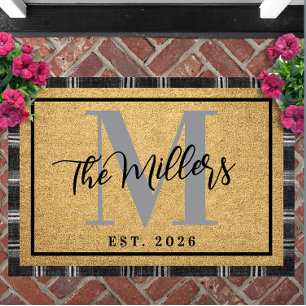 Personalized Last Name Initial Est Year Coir Print Doormat