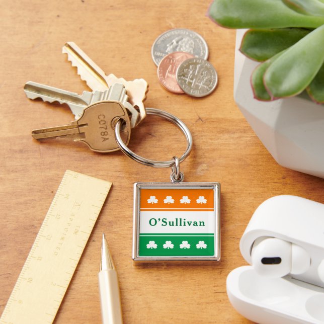 Personalized Last Name Ireland Flag Colours Keychain (Desk)