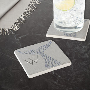 Personalized Last Name Nautical Whale Tail Art Stone Coaster