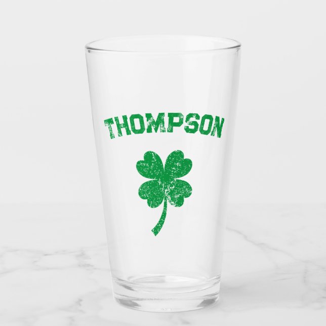 Personalized Last Name St Patrick's Day Party Glass (Front)