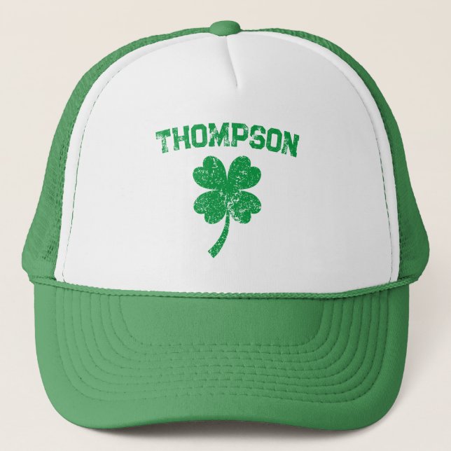 Personalized Last Name St Patrick's Day Party Trucker Hat (Front)