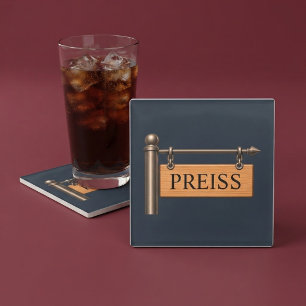 Personalized Last Name Wooden Hanging Sign Glass Coaster