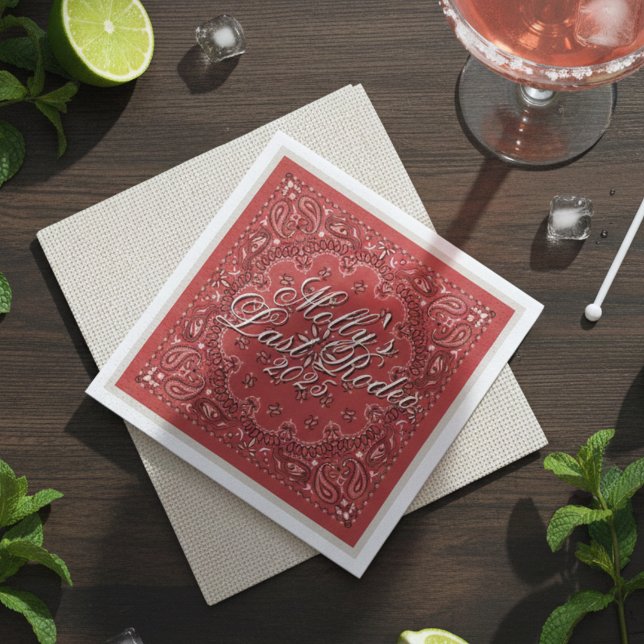 Personalized Last Rodeo Red Western Bachelorette Napkin (Last Rodeo Red Western Bachelorette Napkins)