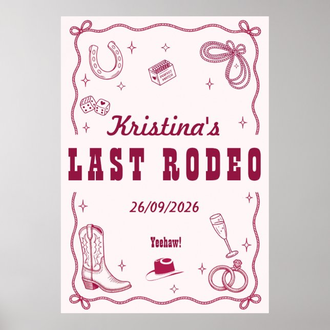 Personalized Last Rodeo Western Bachelorette Party Poster (Front)