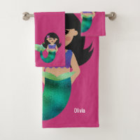 Personalized Latina Faux Foil Black Hair Mermaid
