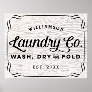 Personalized Laundry Wash Dry Fold on Rustic Wood Poster