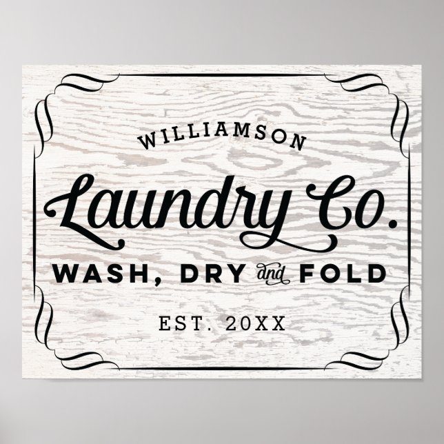 Personalized Laundry Wash Dry Fold on Rustic Wood Poster (Front)