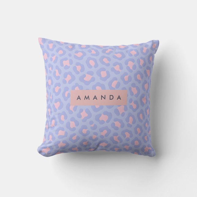Personalized Lavender and Blush Pink Leopard Print Throw Pillow (Front)