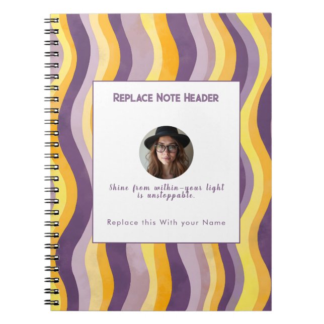 Personalized Lavender and Yellow Wave Patterned  Notebook (Front)