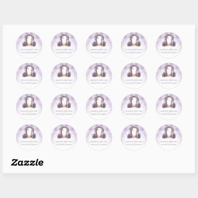 Personalized Lavender Arch Wedding Classic Round Sticker (Sheet)