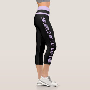 Personalized Lavender Black Unique Pet Cat Quotes Capri Leggings