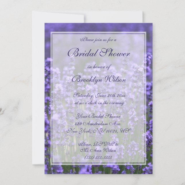 Personalized Lavender Bridal Shower Invitations (Front)