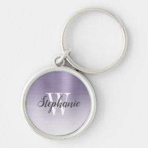 Personalized Lavender Brushed Metal Monogram Keychain