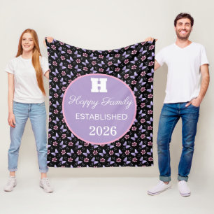 Personalized Lavender butterfly floral pattern Fleece Blanket